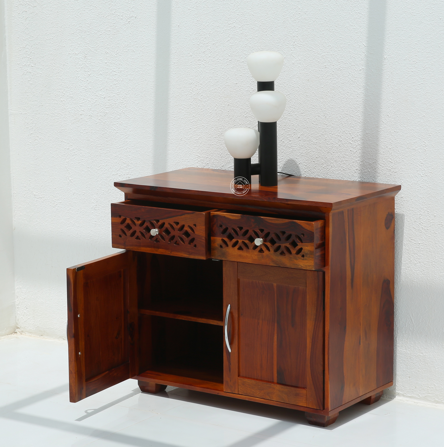 French Wooden Sideboard – 2 Doors 2 Drawers Solid Rosewood Honey Finish Cabinet | Opelhome UAE