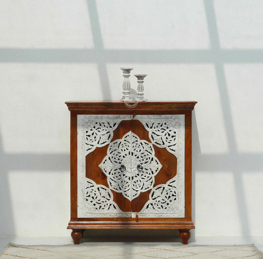 Adlar Wooden Carved Sideboard – 4 Doors, Solid Mango Wood | Opelhome UAE