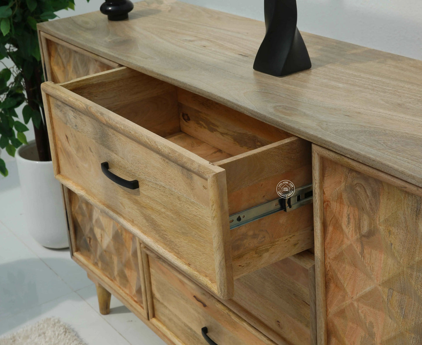 Aeris Wooden Sideboard – 3 Drawers, 2 Doors, Solid Mango Wood, Natural Finish | Opelhome UAE