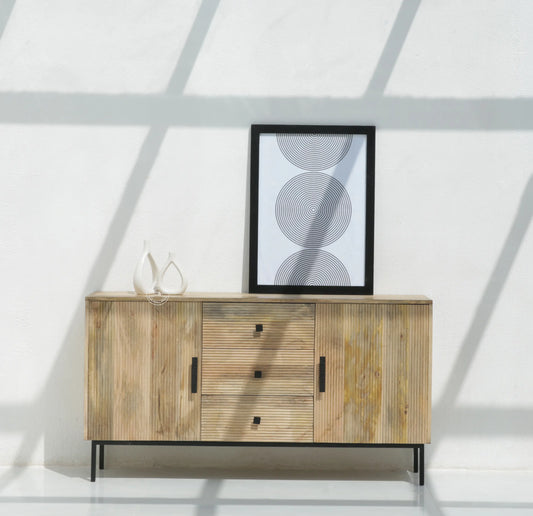 Aldora 3 Drawers & 2 Doors Sideboard – Solid Mango Wood & Iron, Natural Finish | Opelhome UAE - Opelhome