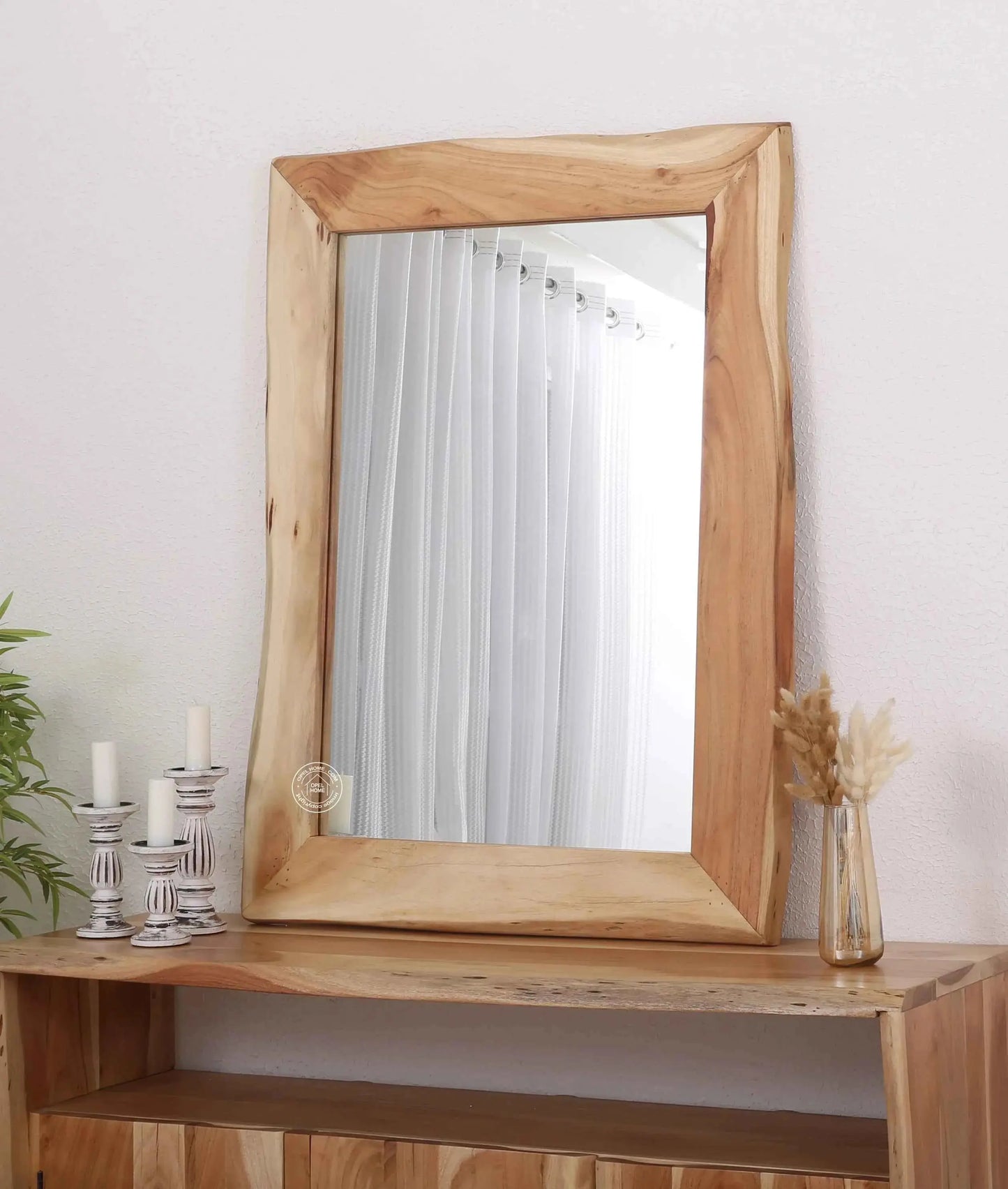 Archer Acacia Wood Mirror – Solid Wood, Natural Finish | Opelhome UAE