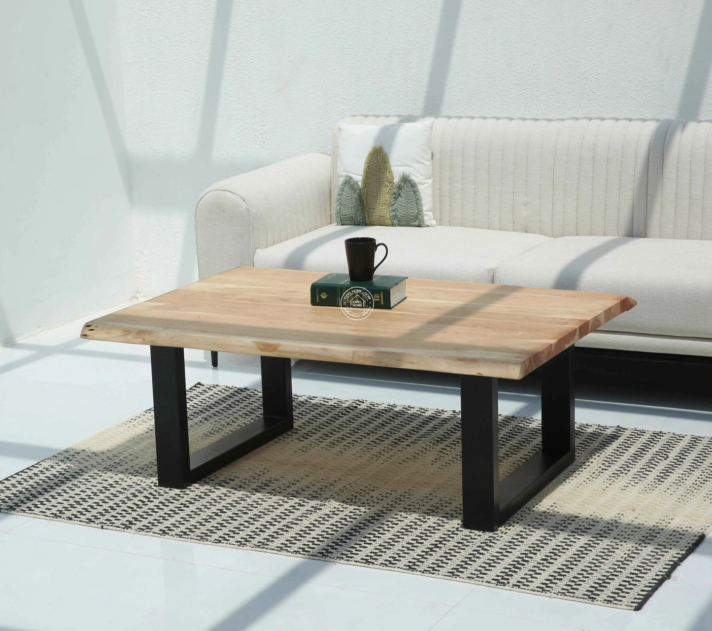 Arnola Wood Coffee Table – Acacia Wood & Iron, Multiple Leg Options | Opelhome UAE