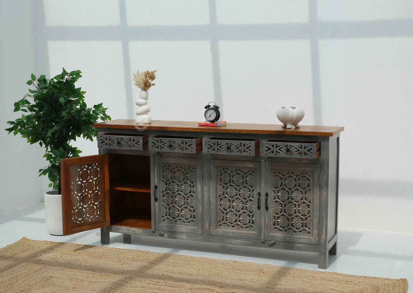 Ashara Wooden 4 Door 4 Drawer Sideboard (Multiple Colors Options) | Opelhome UAE