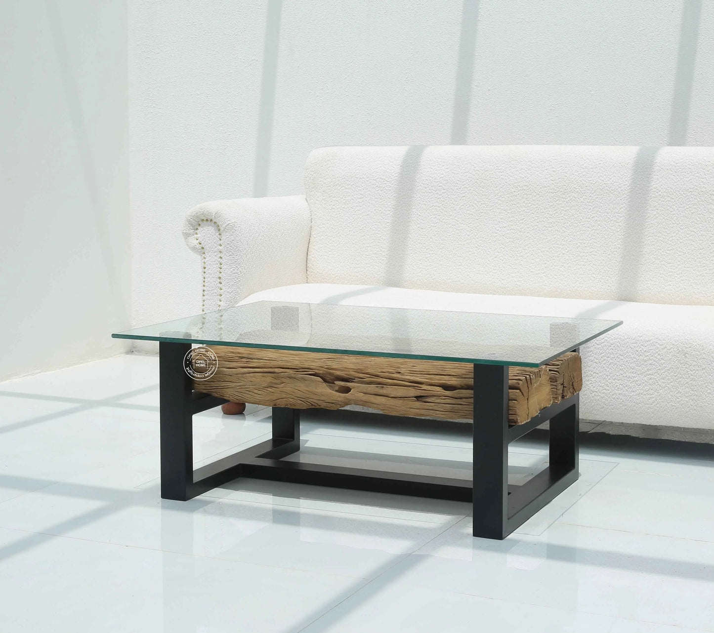 Brigett Railway Wood with Glass Top Coffee Table