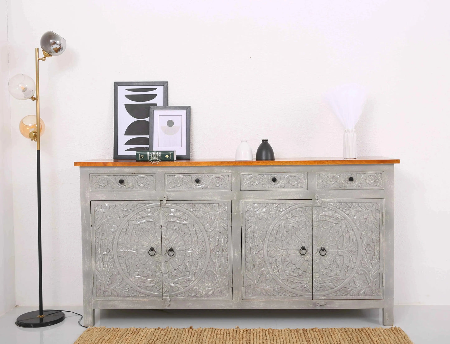 Bunny wooden 4 door 4 drawer carved Sideboard (Multiple Colors Options)