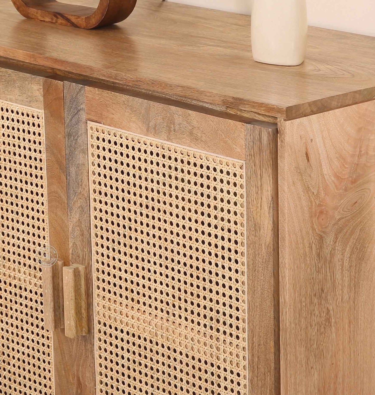 Carol Rattan Cabinet – 2 Doors, Solid Mango Wood, Natural Finish | Opelhome UAE