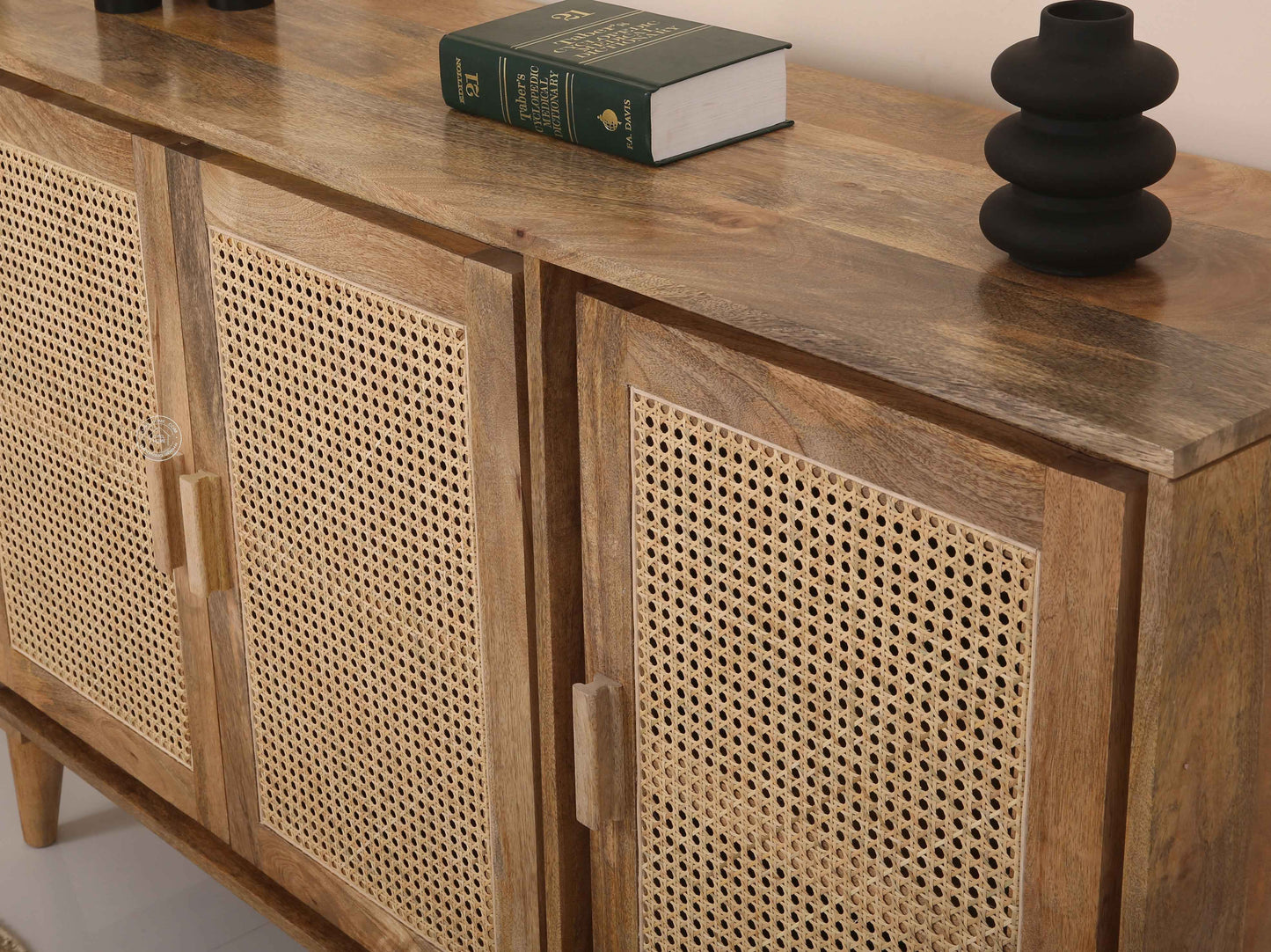Carol Rattan Sideboard – 3 Doors, Solid Mango Wood, Natural Finish | Opelhome UAE