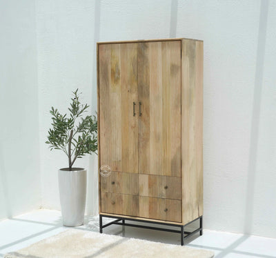 Cashion Wood Slat Closet – Solid Mango Wood, Natural Finish, Wardrobe | Opelhome UAE