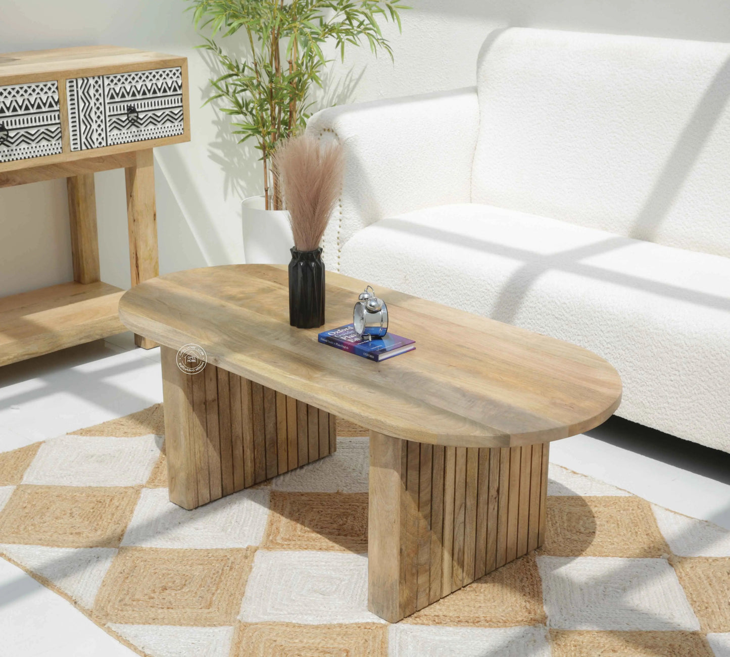 Crumley Wooden Coffee Table – Solid Mango Wood, Natural Finish | Opelhome UAE