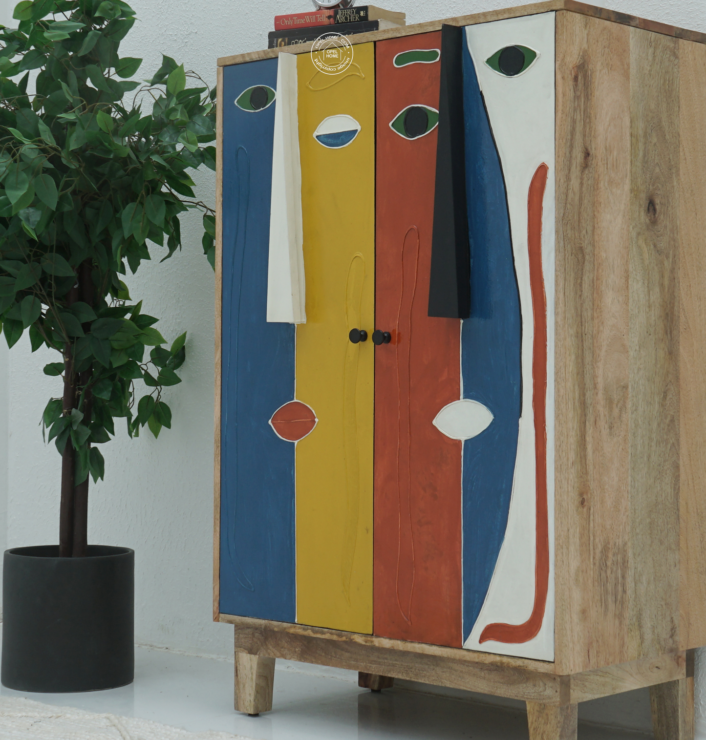 Zahra Wooden Cabinet – 2 Doors, Hand-Painted Design, Solid Mango Wood | Opelhome UAE