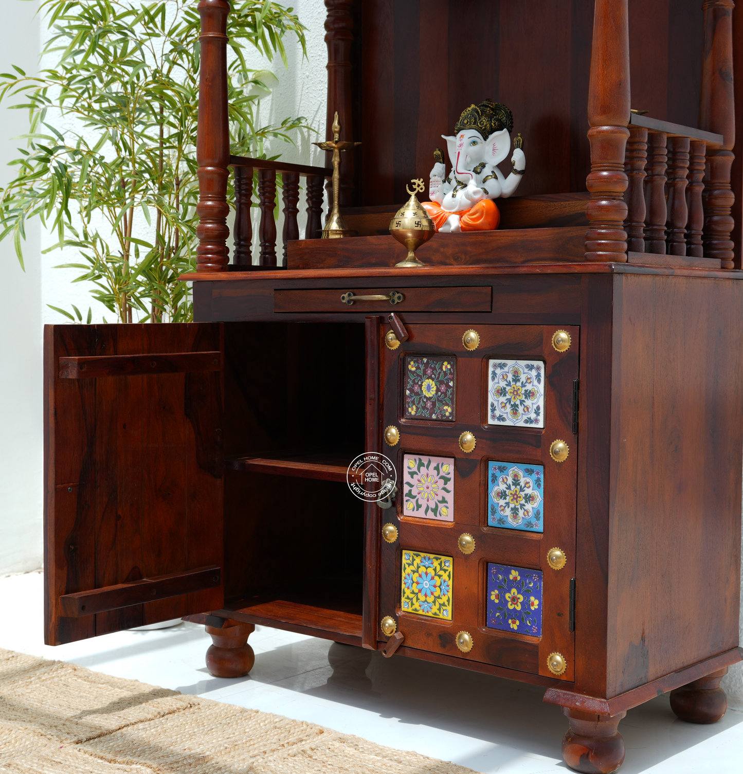 Traditional Rosewood Pooja Temple | Handcrafted Solid Wood Home Mandir