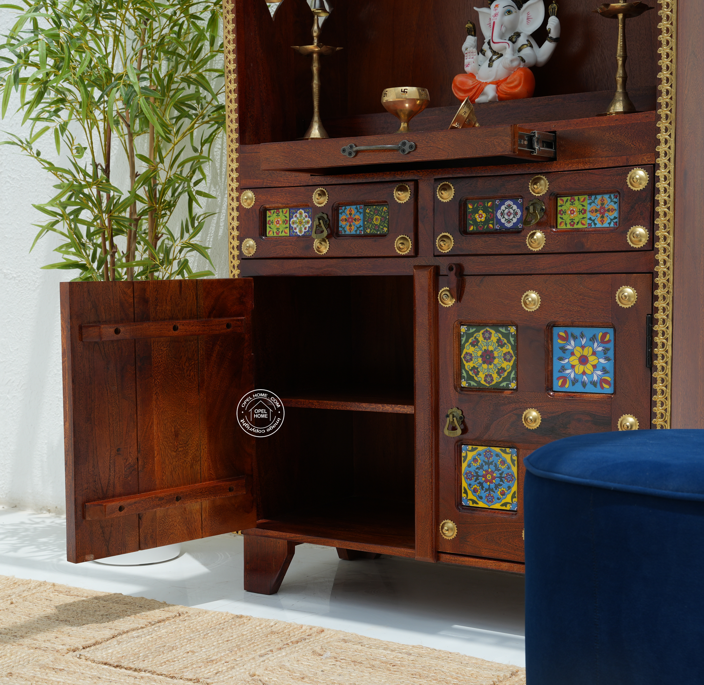 Royal Acacia wood Temple | Handcrafted Tilework & Premium Storage