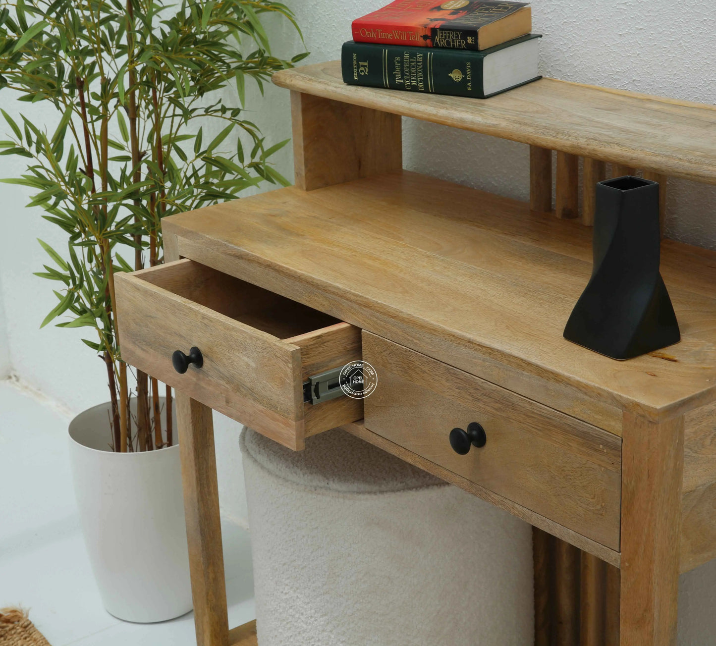 Darek Wooden Console Table – 2 Drawers, Solid Mango Wood, Natural Finish | Opelhome UAE