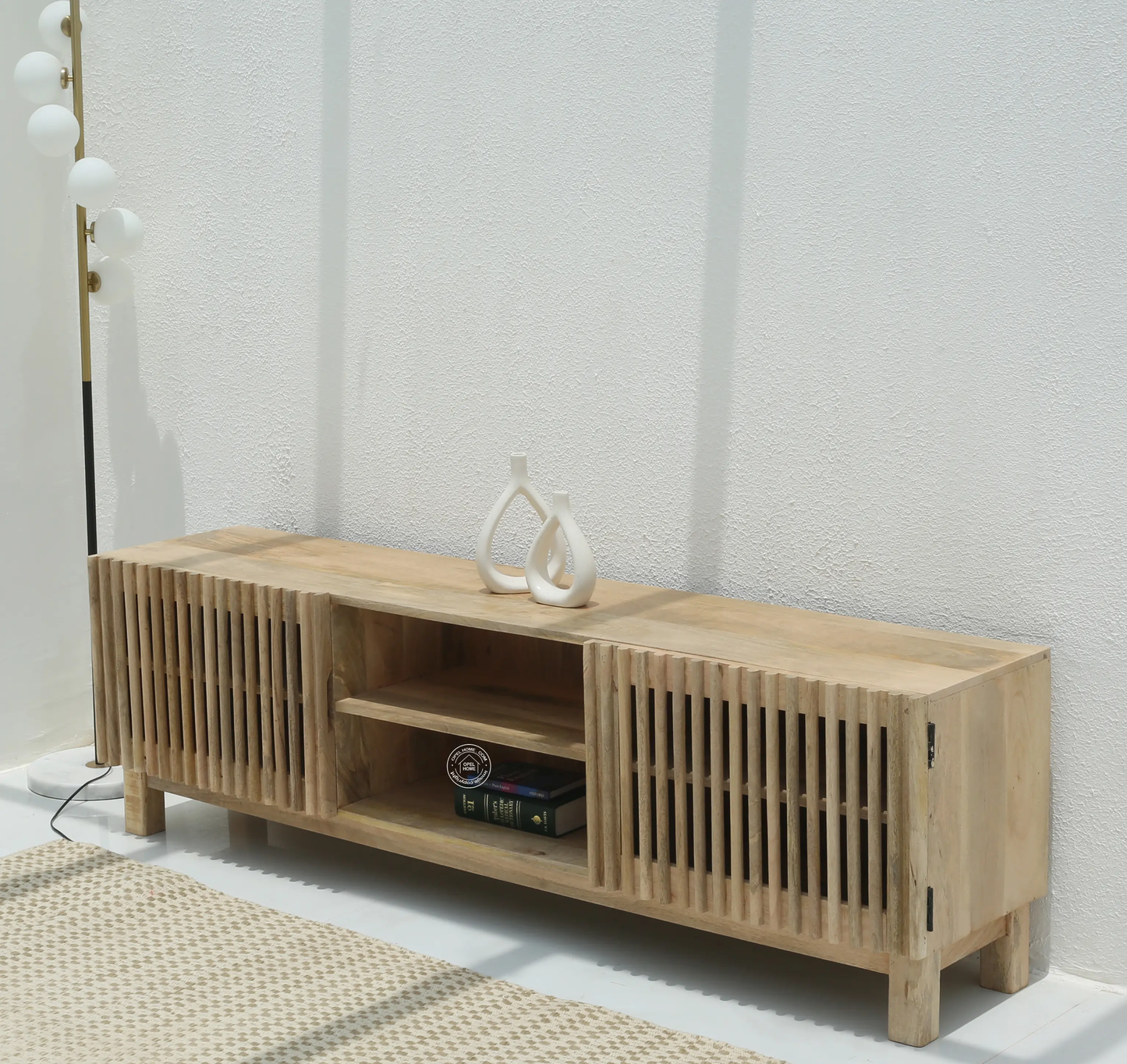 Duddy Wooden TV Unit – Solid Mango Wood, Natural Finish, Media Console | Opelhome UAE - Opelhome