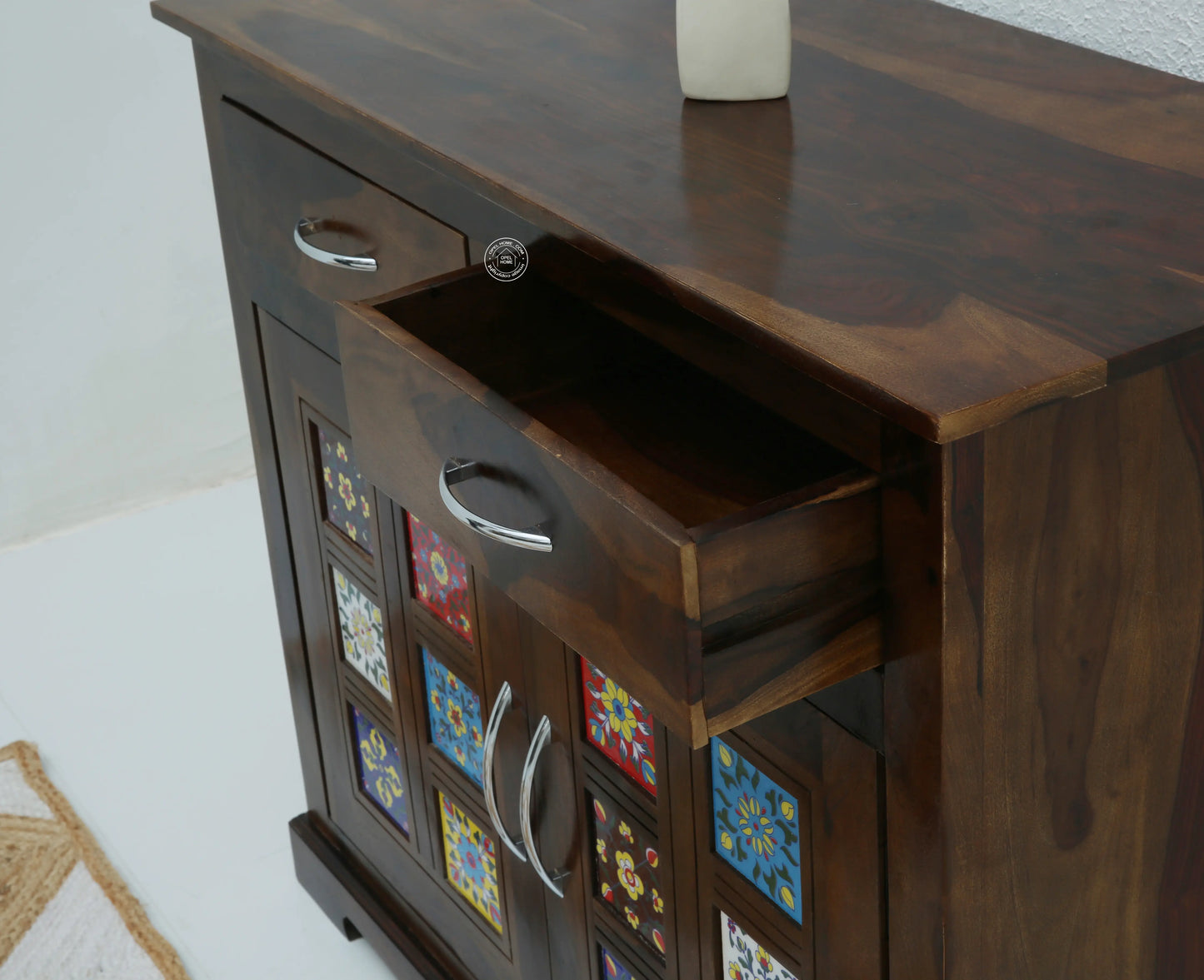 Erlene 2 Door 2 Drawer Wooden Sideboard – Solid Rose Wood, Walnut Finish | Opelhome UAE - Opelhome