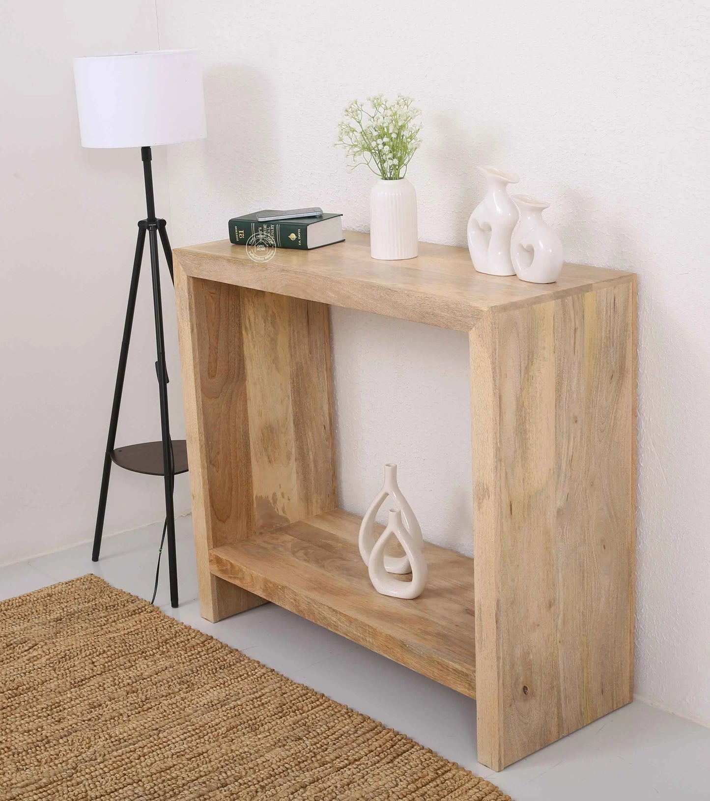 Gwen Wooden Console Table – Solid Mango Wood, Natural Finish, Hallway | Opelhome UAE
