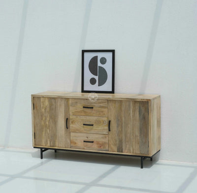 Haddan Wooden Sideboard & Buffet – Solid Mango Wood, Natural Finish | Opelhome UAE