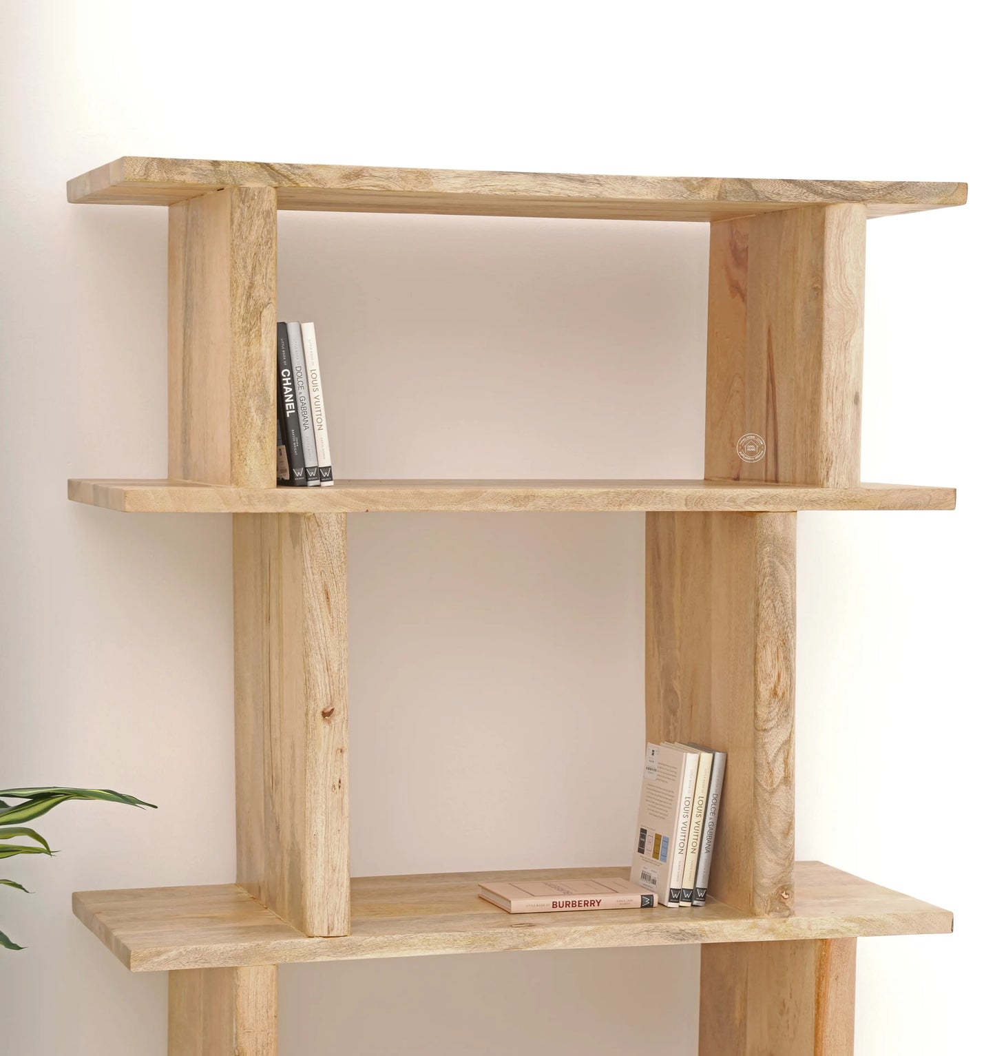 Holz Wooden Bookcase – Solid Mango Wood, Natural Finish, Tall Shelving | Opelhome UAE Opel Home