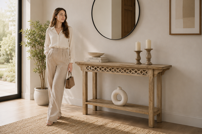 Axil Wooden Console Table – Solid Mango Wood, Natural Finish, Hallway