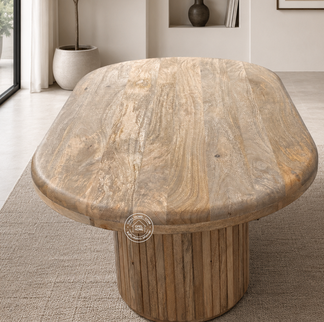 Shinana Oval Flat Slatted Dining Table – Only table, Solid Mango Wood | Natural Finish