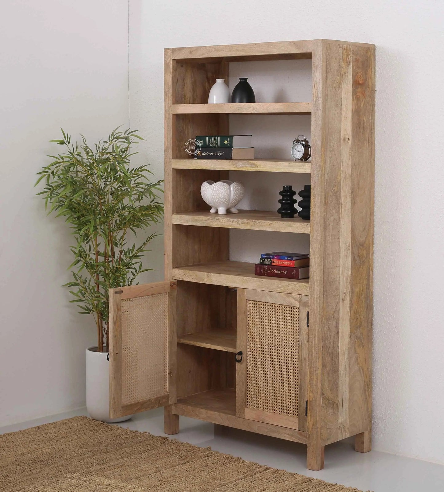 John Rattan Wooden Bookshelves – Solid Mango Wood, 180 cm | Opelhome UAE