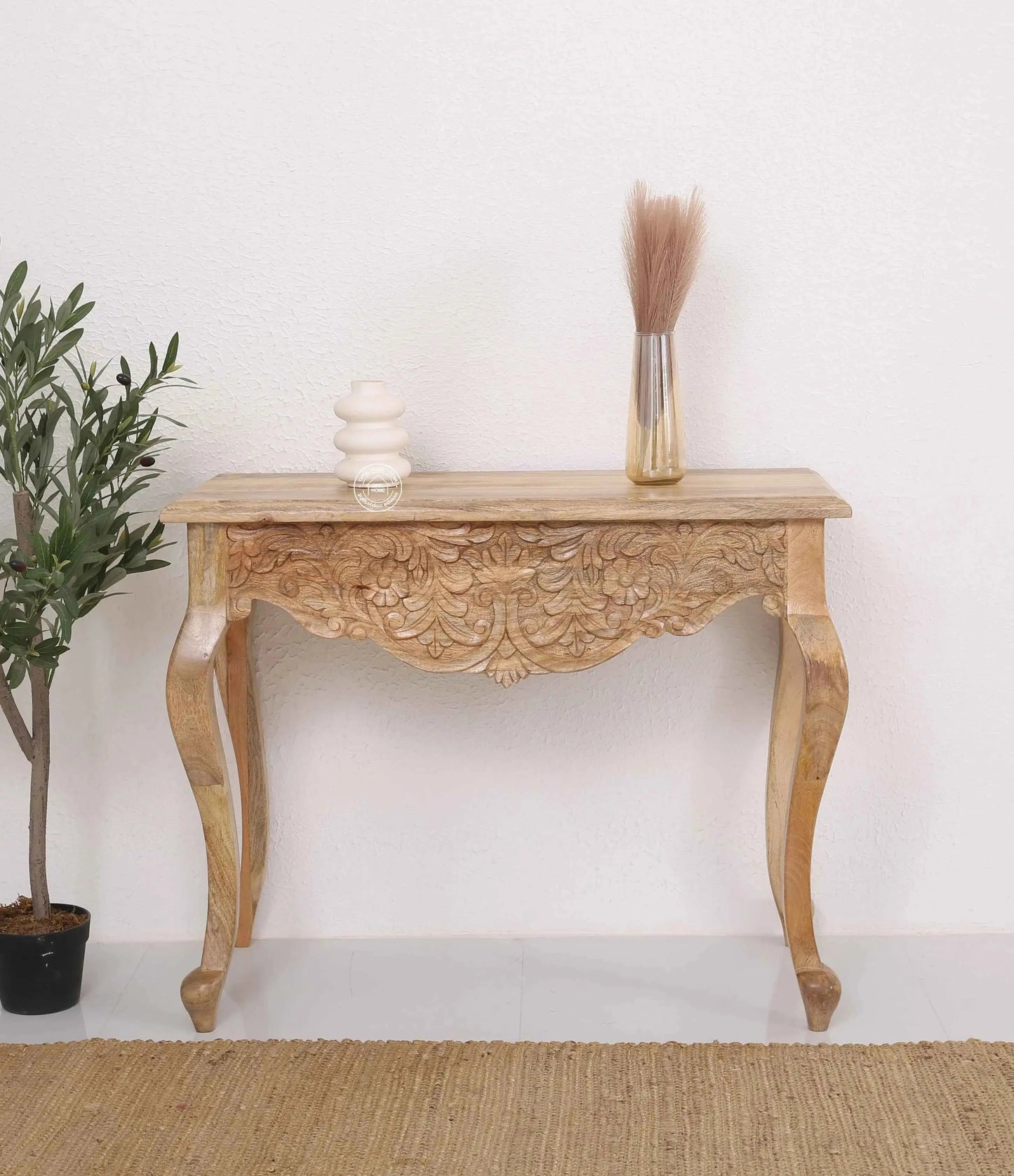 Korbin Wooden Console Table – Solid Mango Wood, Natural Finish, Hallway | Opelhome UAE