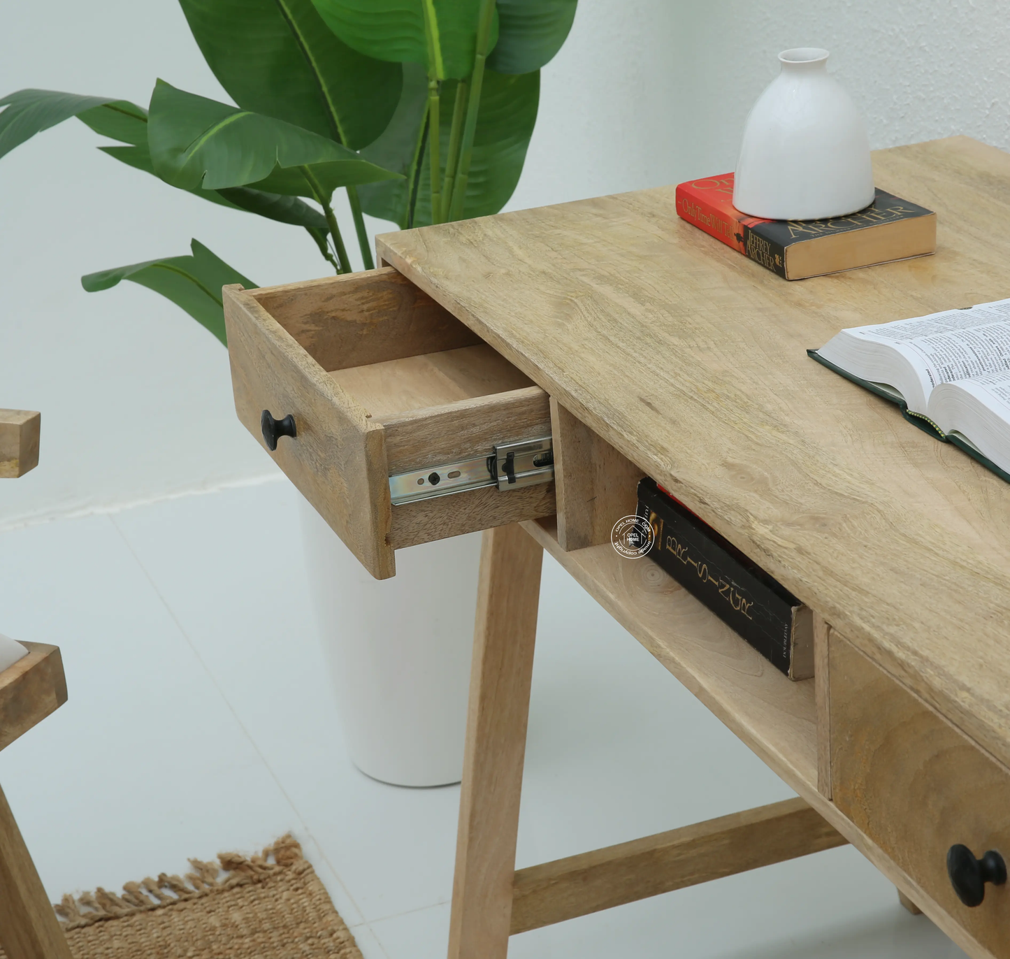 Lecenta Wooden Desk Console Table – Solid Mango Wood, Natural Finish | Opelhome UAE - Opelhome