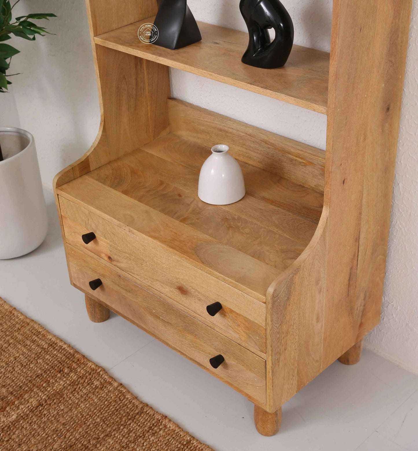 Lister Wooden Bookcase – Drawer, Solid Wood, Natural Finish, Tall Shelving | Opelhome UAE