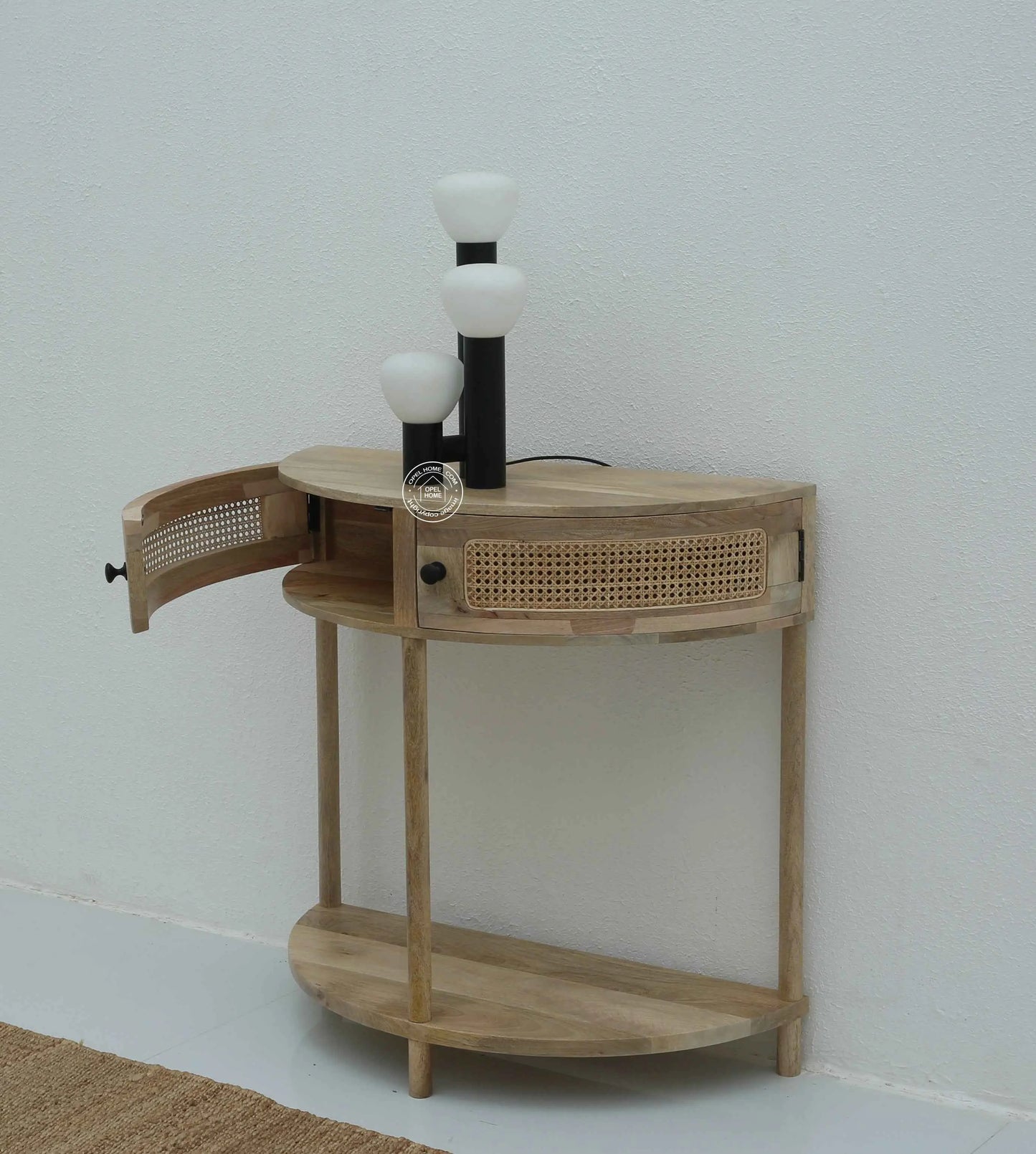 Lovett Rattan Console Table – 2 Doors, Solid Mango Wood, Natural Finish | Opelhome UAE