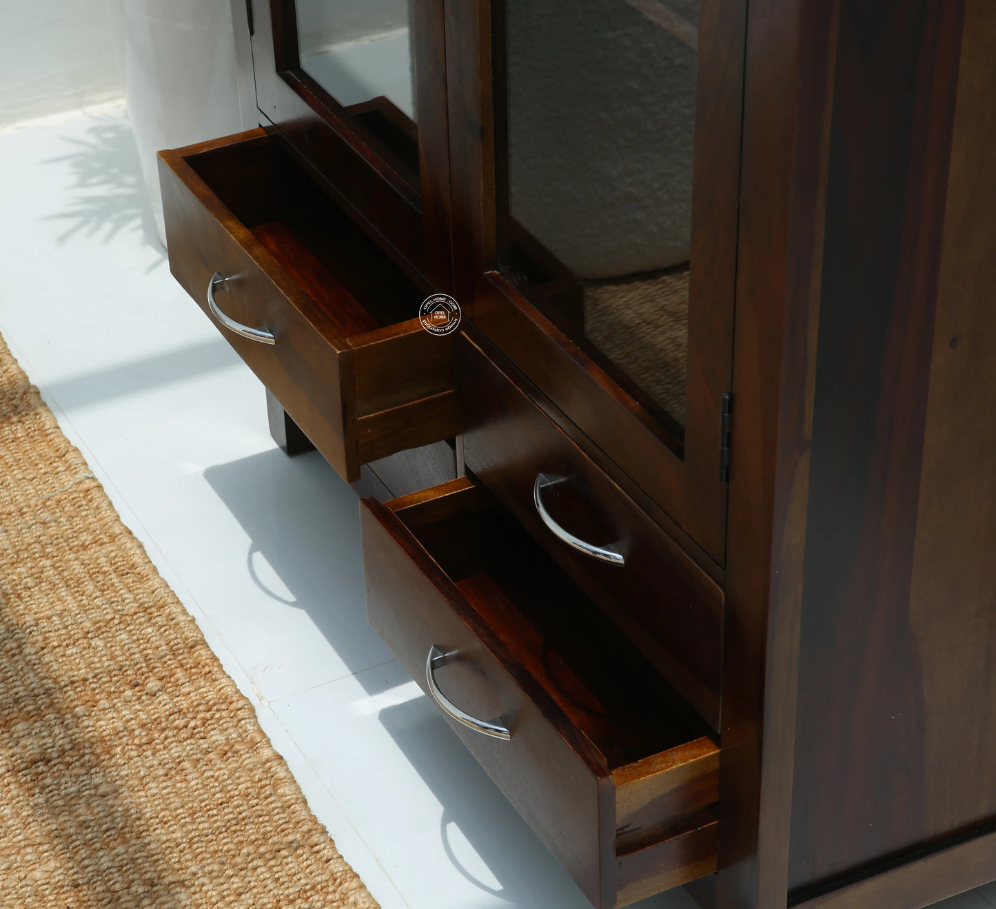 Nestor Wooden Display Shelf – Solid Rose Wood, Walnut Finish | Opelhome UAE - Opelhome