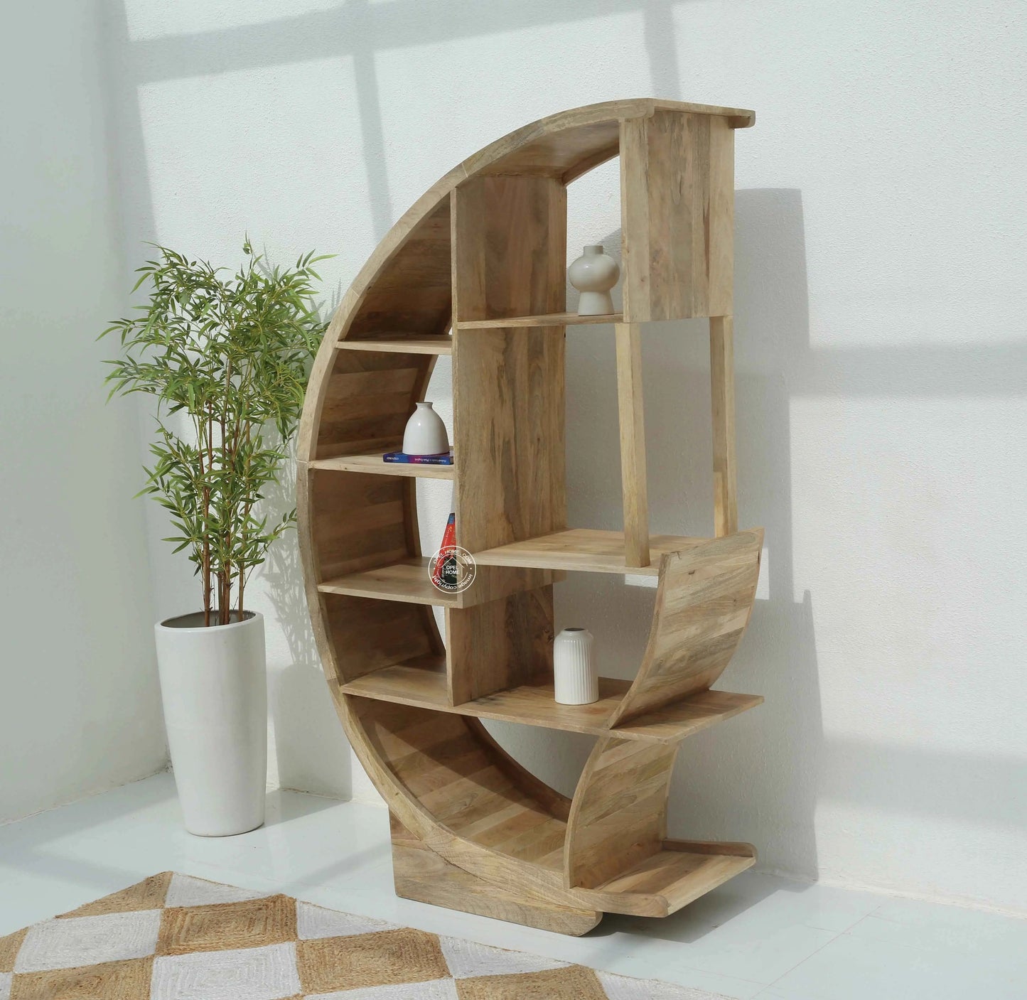 Onley Half Moon Mango Wood Shelves Unit – Solid Mango Wood, Natural Finish | Opelhome UAE