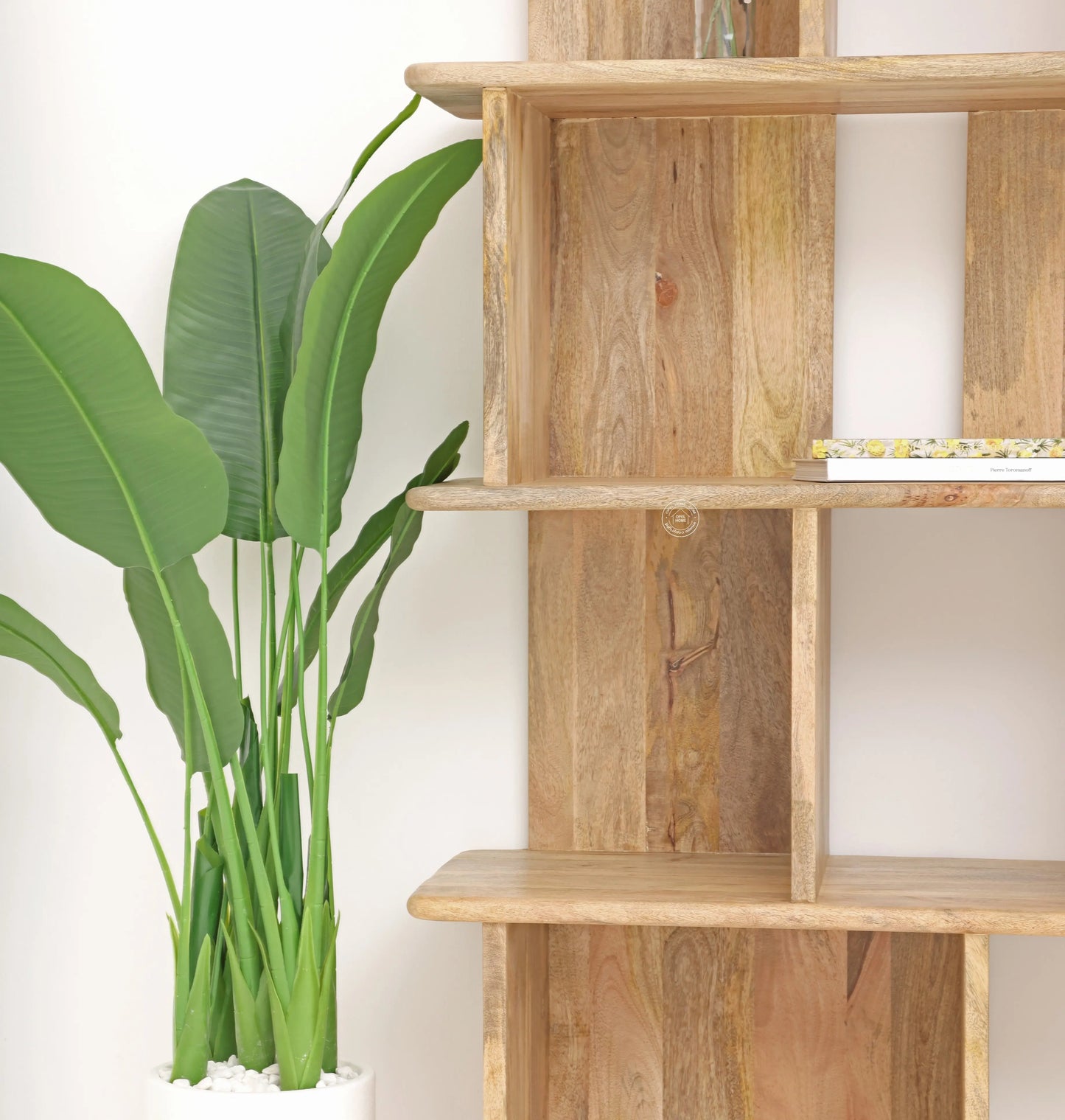 Oradell Wooden Bookcase – Solid Mango Wood, Natural Finish, Tall Shelving | Opelhome UAE Opel Home