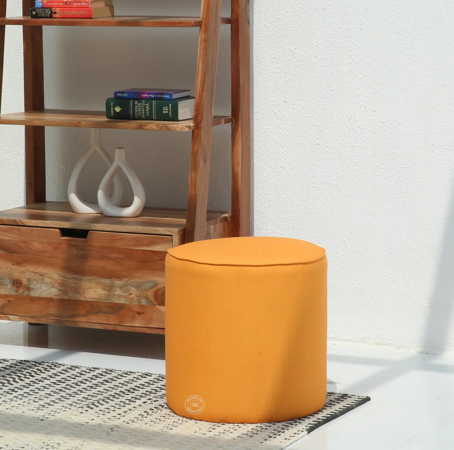 Orin Round Pouf – Chestnut Orange Cotton upholstery | Opelhome UAE Opel Home