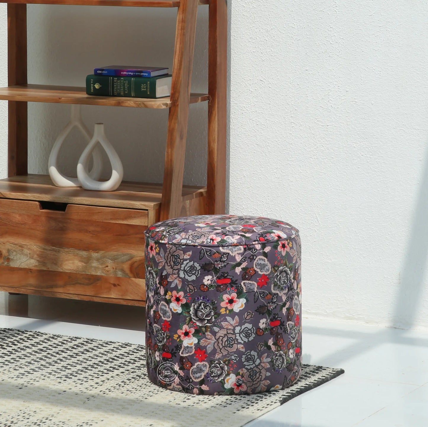 Orin Round Pouf with Printed Fabric – 40 cm | Opelhome UAE Opel Home