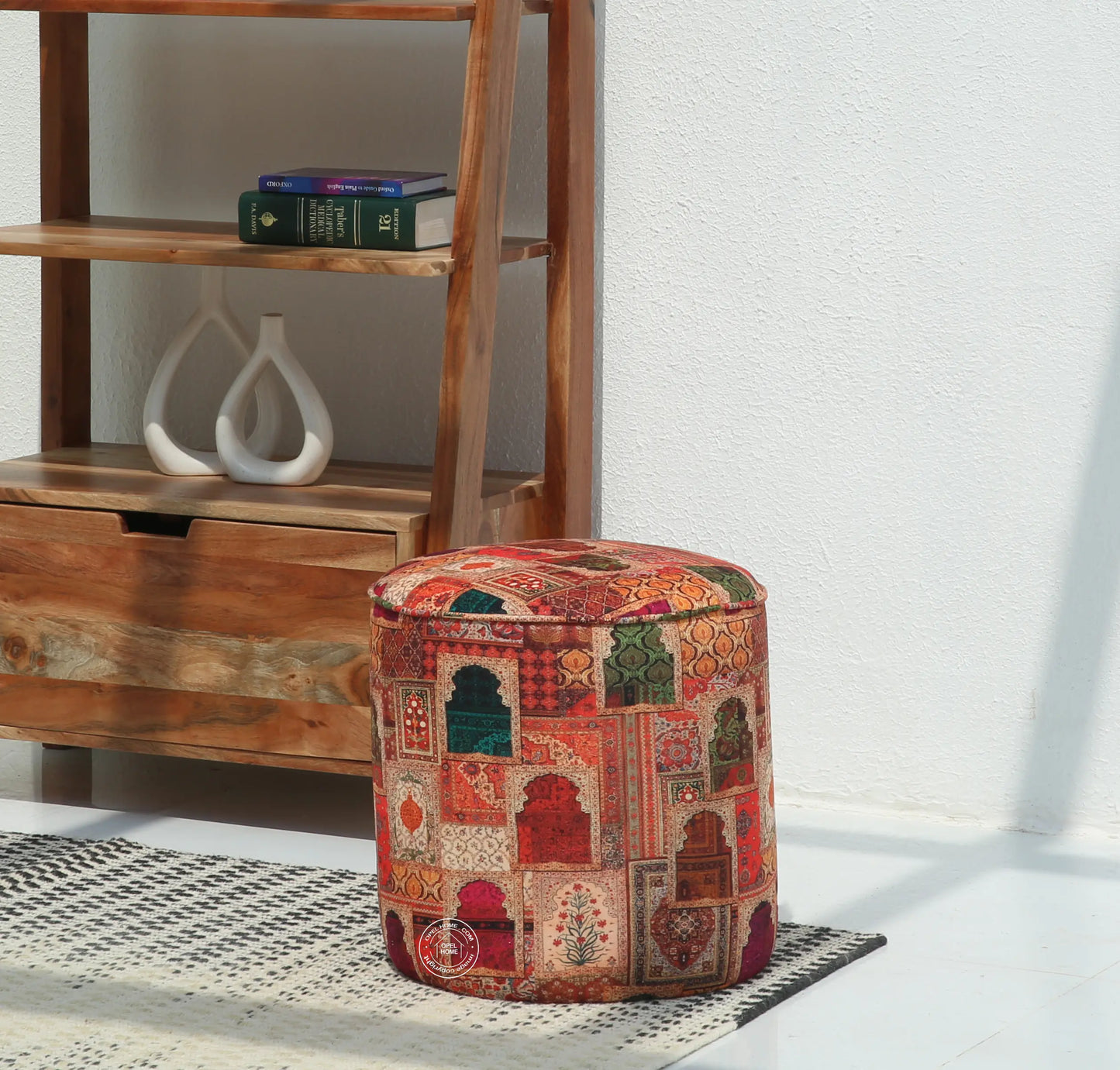 Orin Round Pouf with Printed Fabric – 40 cm | Opelhome UAE Opel Home