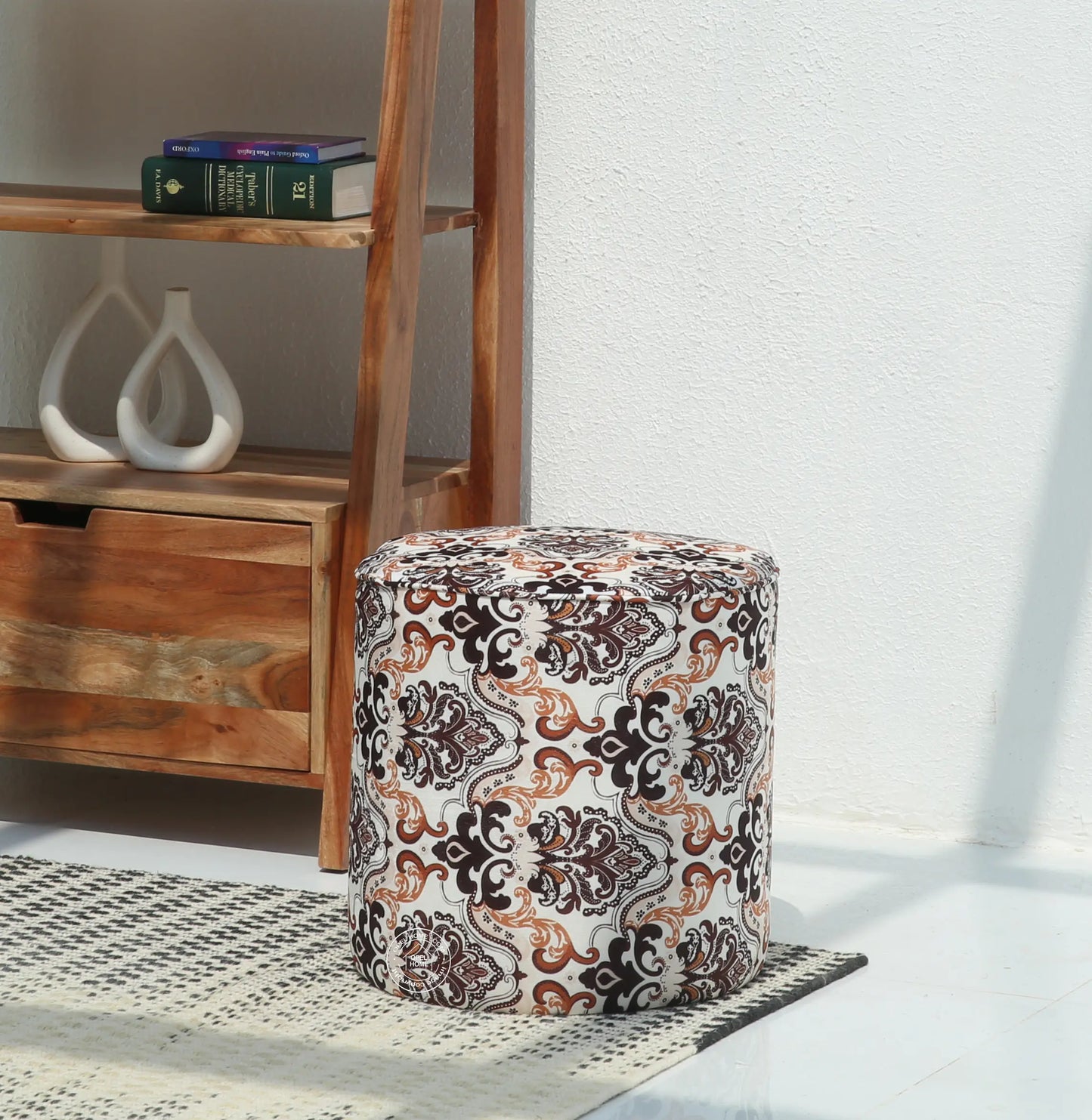 Orin Round Pouf with Printed Fabric – 40 cm | Opelhome UAE Opel Home