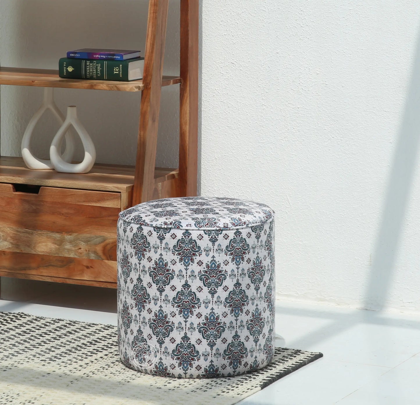 Orin Round Pouf with Printed Fabric – 40 cm | Opelhome UAE Opel Home