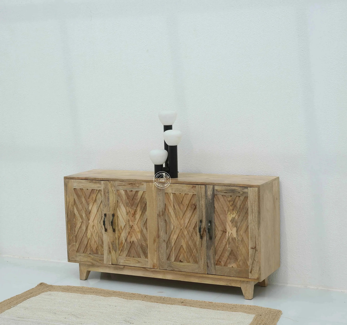 Pearl Wooden Sideboard – 4 Doors, Solid Mango Wood, Natural Finish | Opelhome UAE