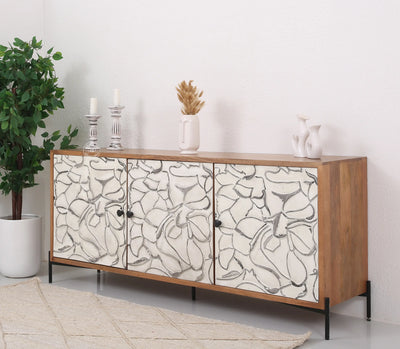 Piston Wooden Sideboard – 3 Doors, Solid Wood, Natural + White Finish | Opelhome UAE