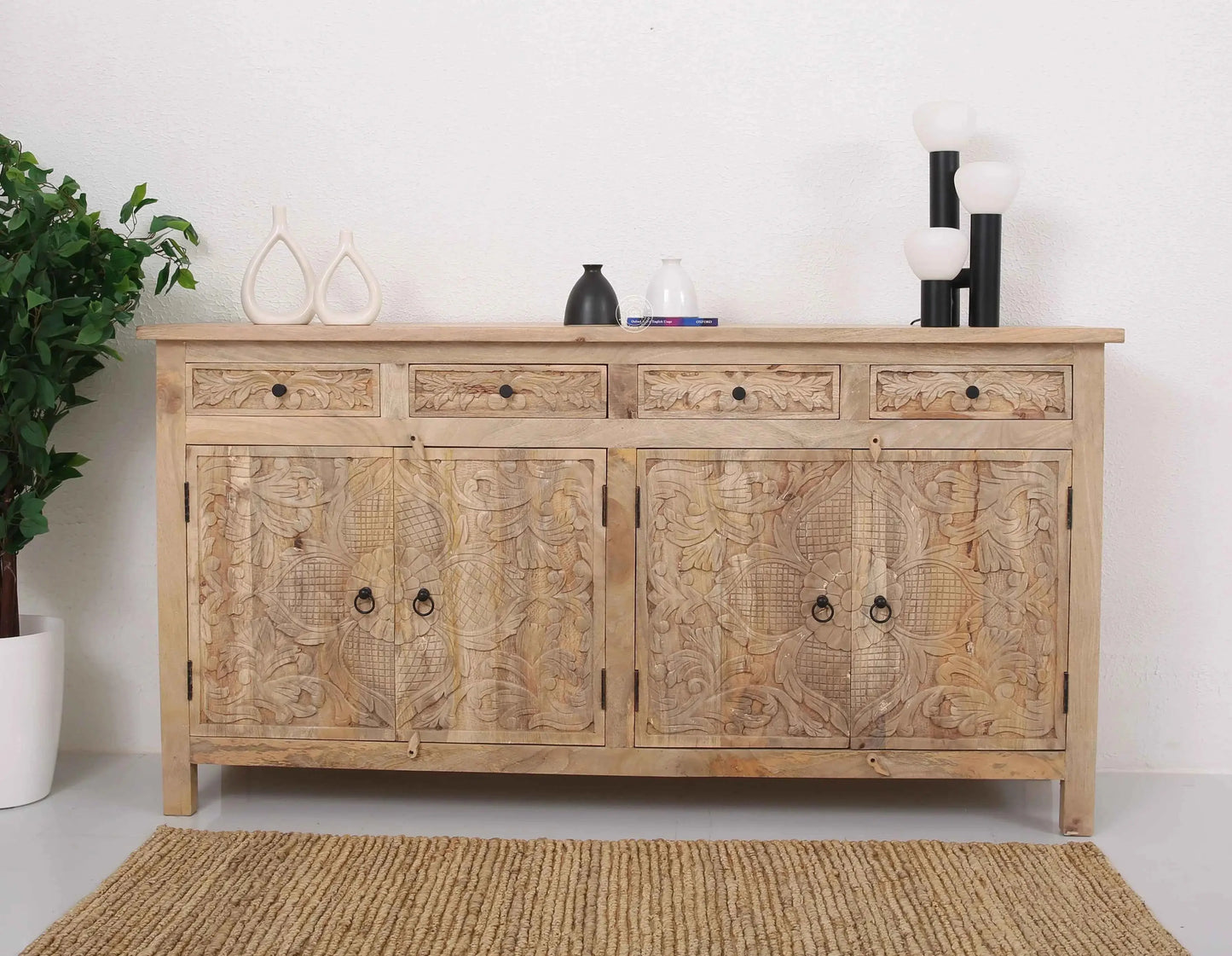 Pisty Wooden 4 Door 4 Drawer Sideboard (Multiple Color Options) | Opelhome UAE