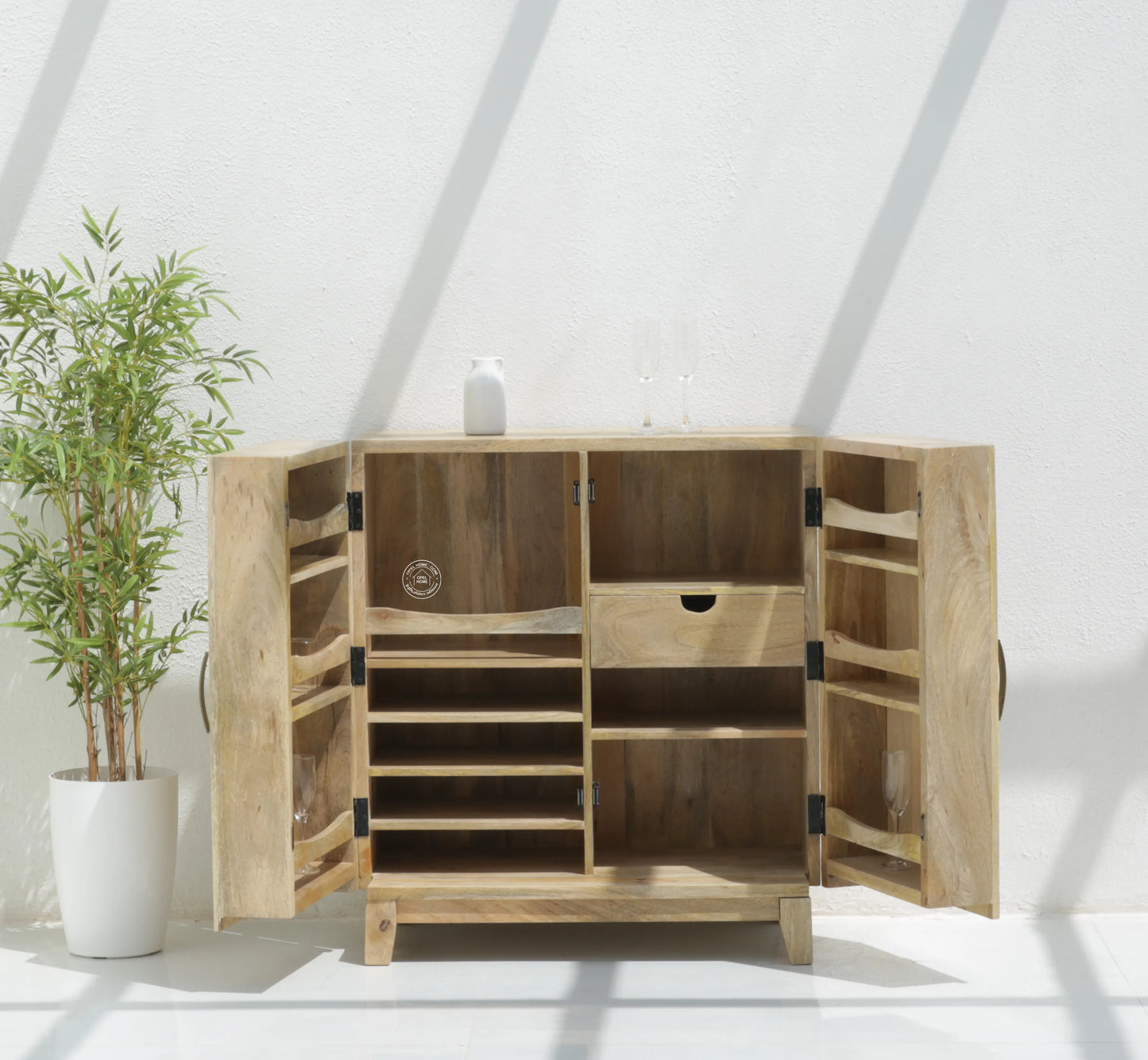 Seattle Wooden Bar Cabinet – Solid Mango Wood, Natural finish | Opelhome UAE Opel Home
