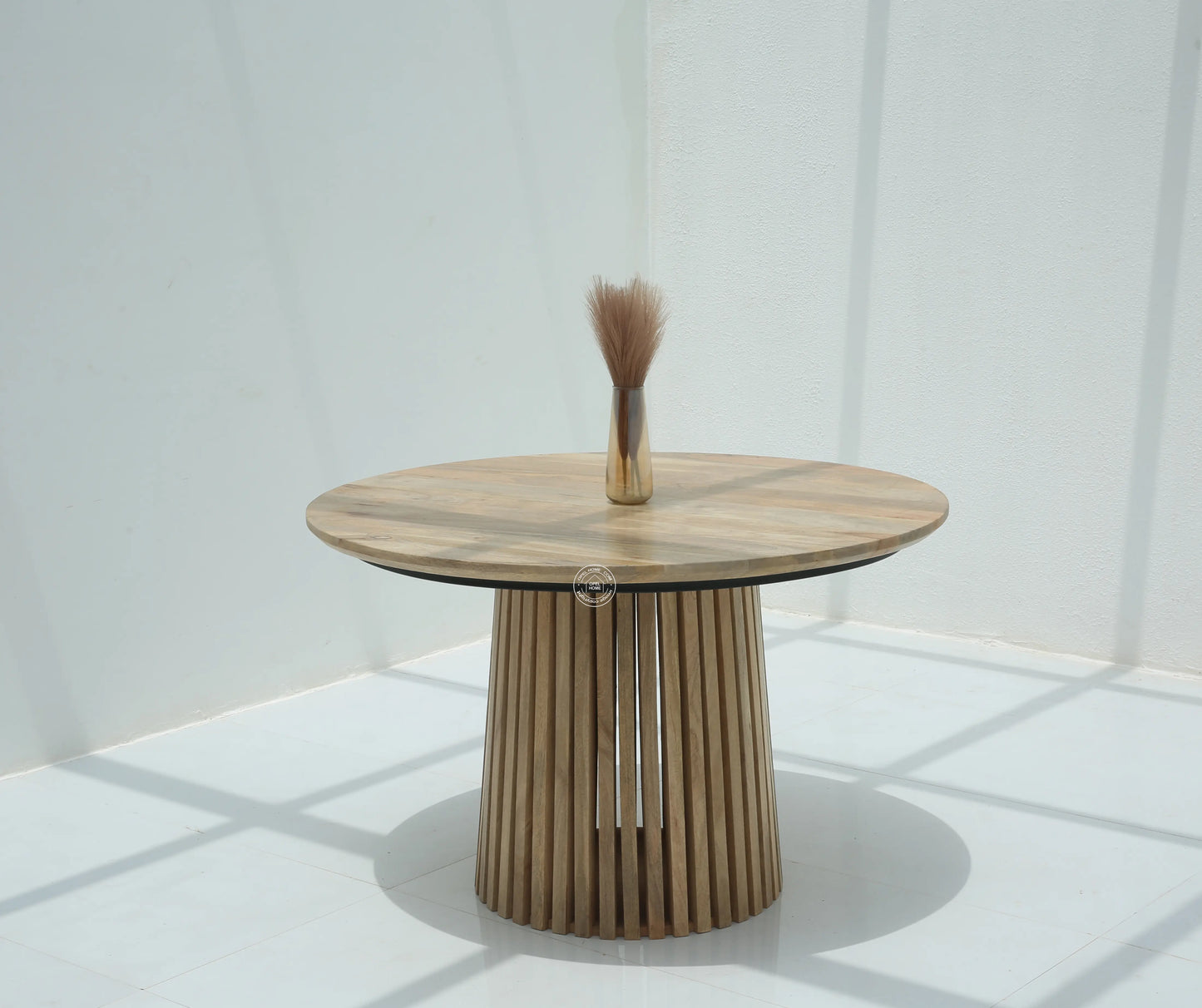 Shaker Round Dining Table – Only Table, Solid Mango Wood, Natural Finish | Opelhome UAE Opel Home