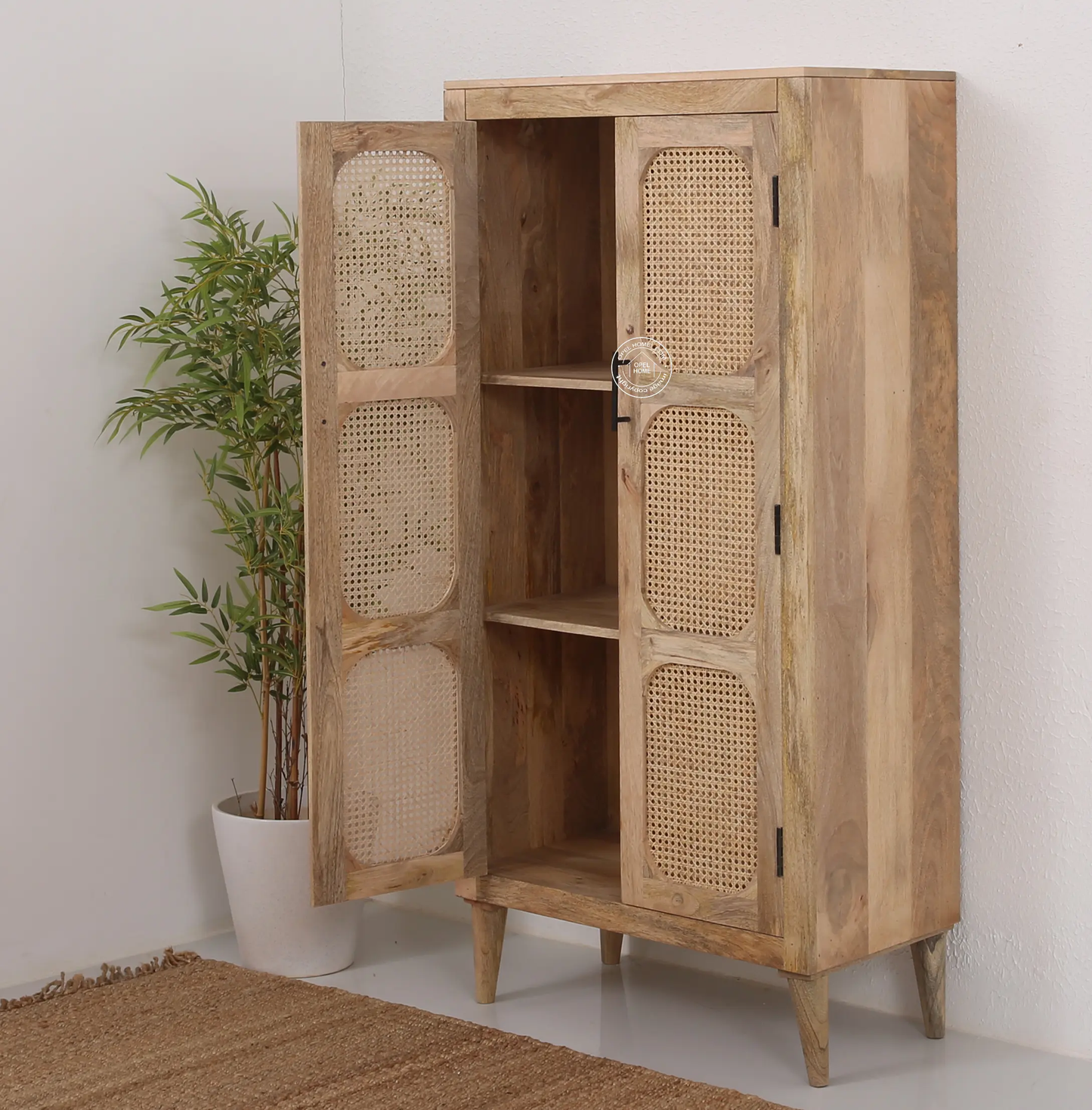 Space Rattan 2 Door closet (Natural finish) - Opelhome