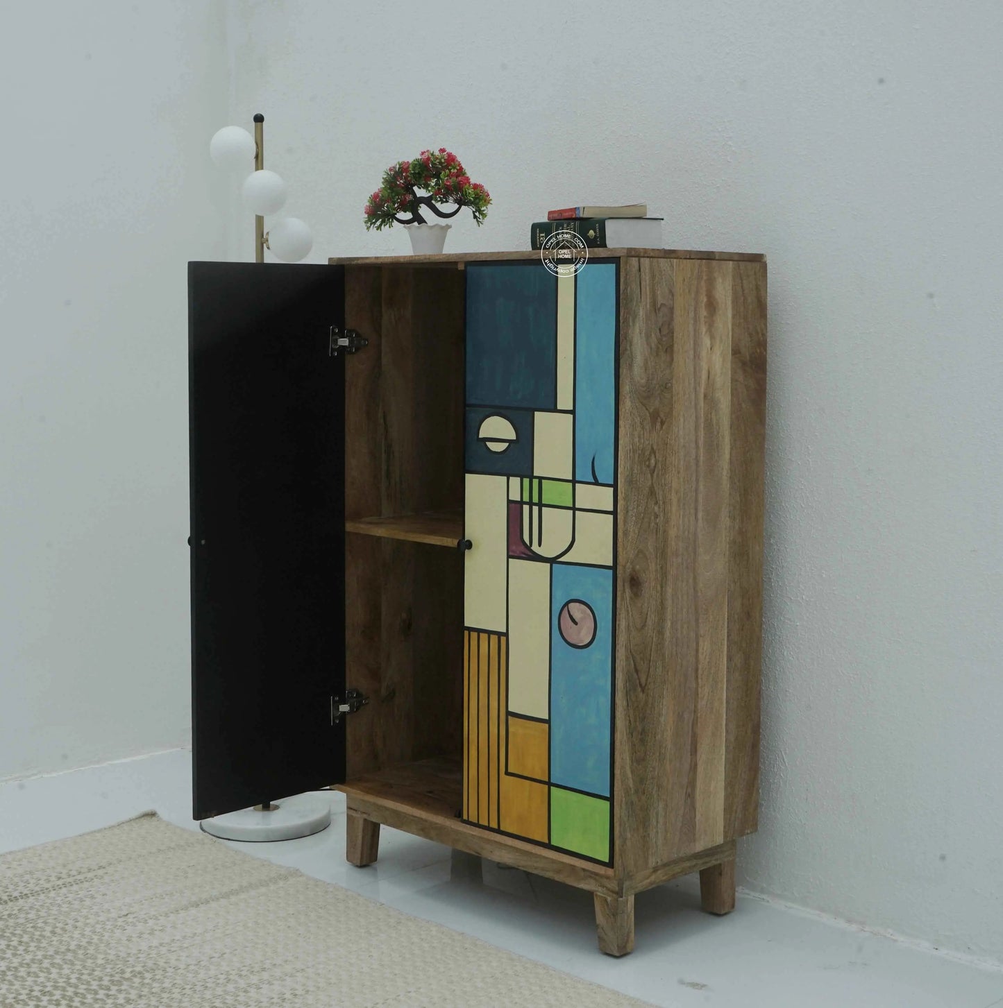 Strukt Wooden Cabinet – Hand-Painted Design, Solid Mango Wood | Opelhome UAE