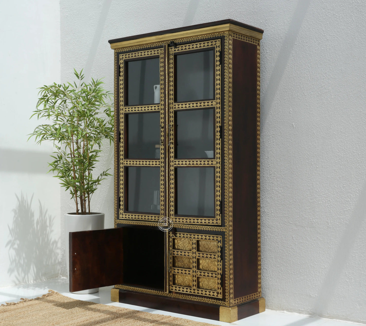 Tannis Brass FTD Display Cabinet With four Doors - Opelhome