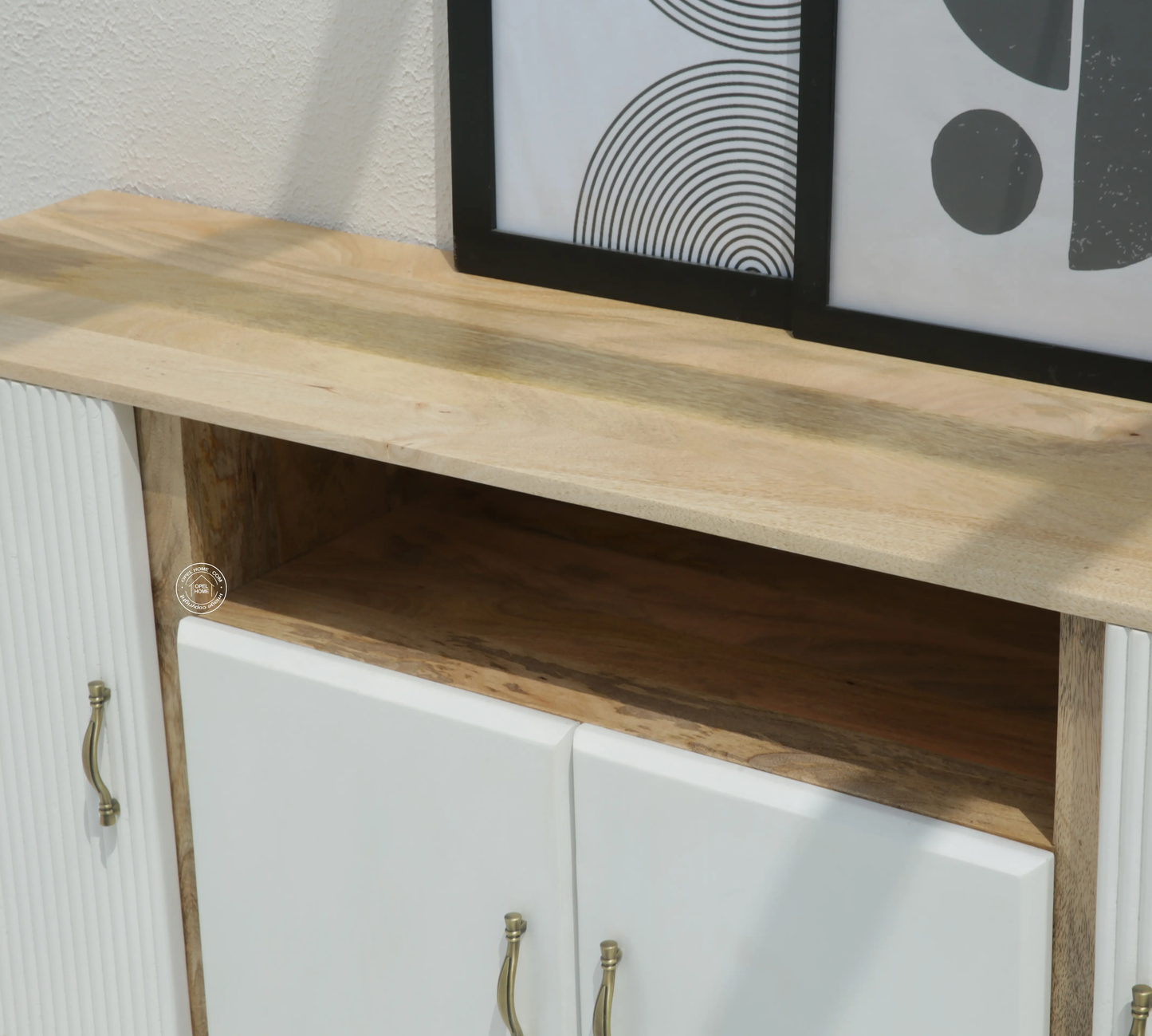 Tetteh Wooden 4 Door Sideboard – Solid Mango Wood, Natural + White Finish | Opelhome UAE - Opelhome