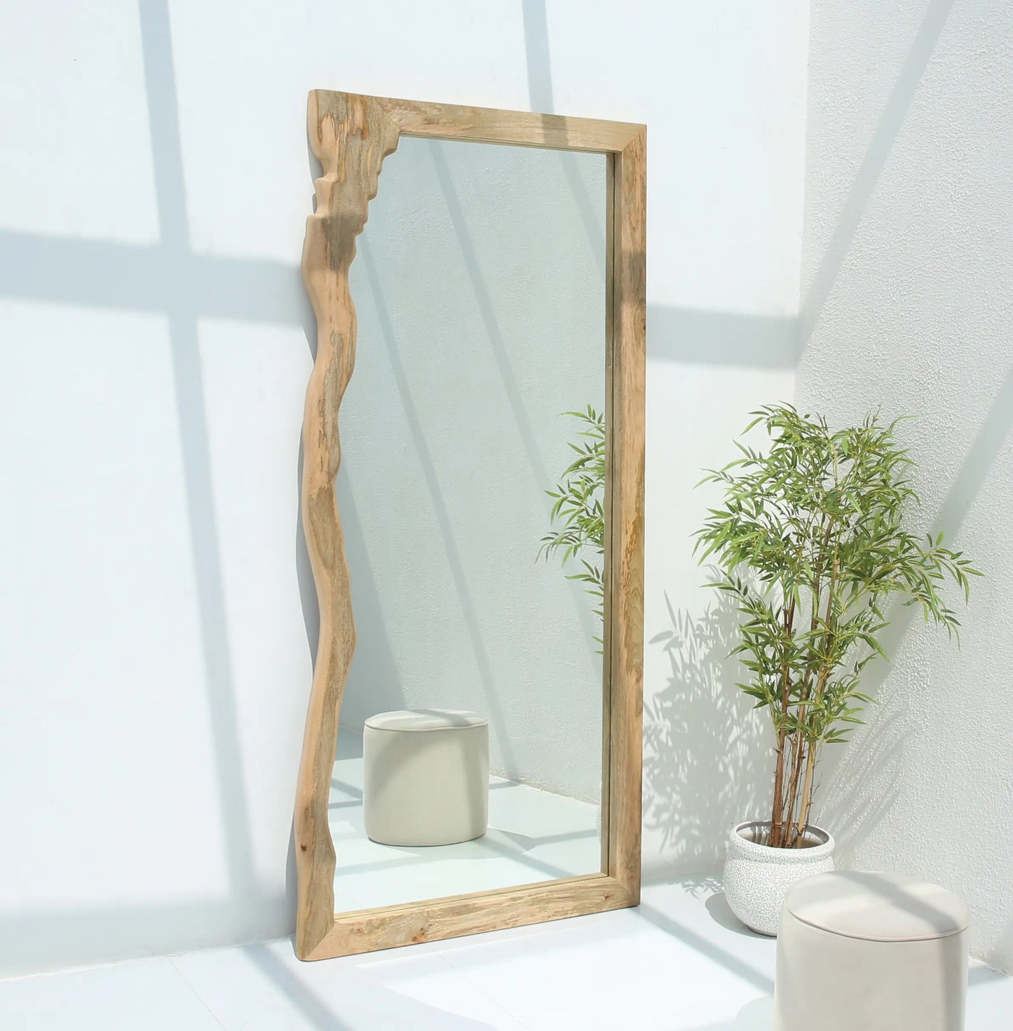 Tremell Wooden Frame Mirror – Solid Mango Wood, Natural Finish | Opelhome UAE - Opelhome