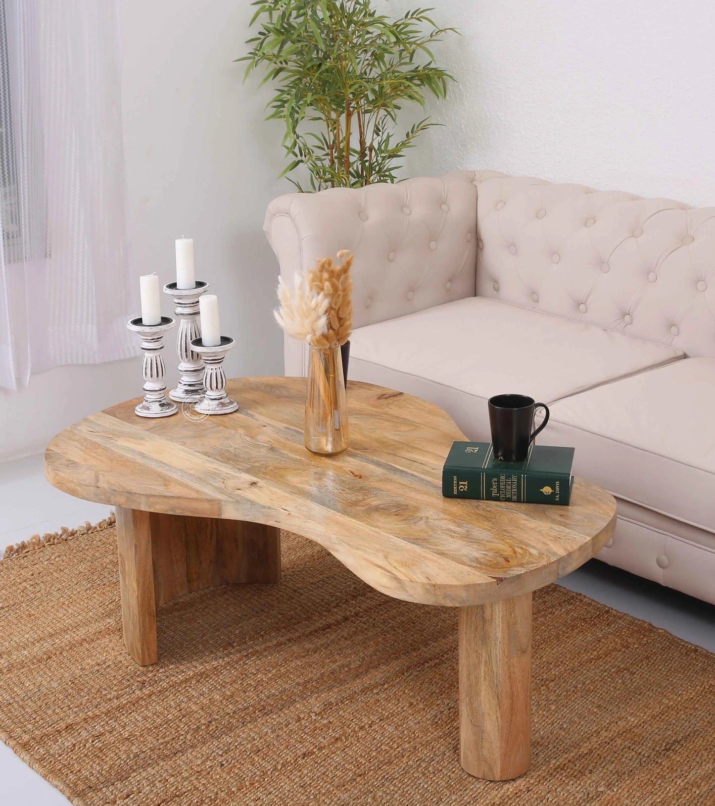 Triangle Wooden Coffee Table – Solid Mango Wood, 45 cm | Opelhome UAE