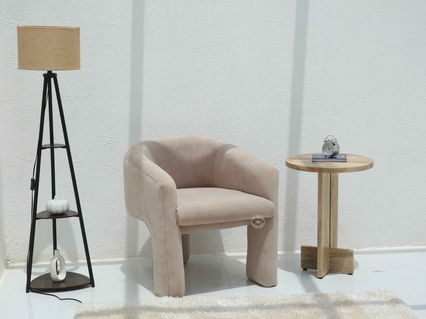 Urbo Arm Chair – Salmon Pink Boucle Velvet Upholstery | Opelhome UAE