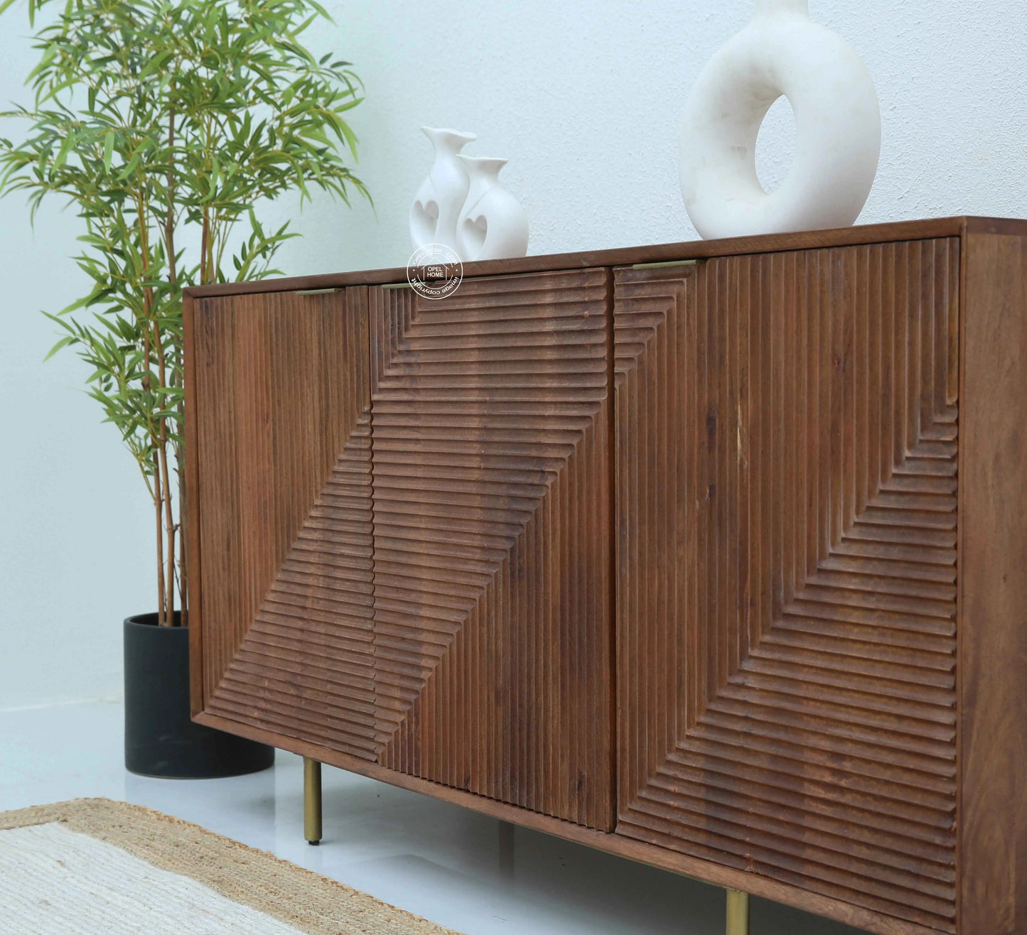 Veroform Wooden Sideboard – 3 Doors, Solid Mango Wood, Dark Brown Finish | Opelhome UAE